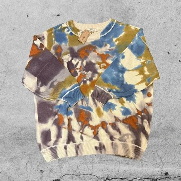 NATURAL LIFE Multicolor Tie-Dye Cowl Sweater - Cream, Teal, Rust, Brown - Picture 2 of 5